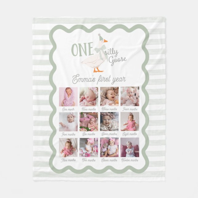 One Silly Goose 1st Birthday Photo Sign Fleecedecke (Vorderseite)
