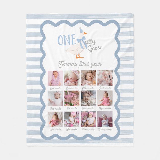 One Silly Goose 1st Birthday Photo Sign Fleecedecke (Vorderseite)