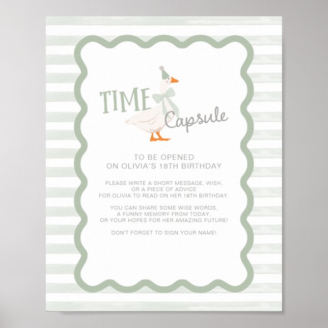 One Silly Goose 1st Birthday Time Capsule Sign Poster (Vorne)