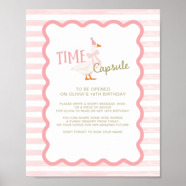 One Silly Goose 1st Birthday Time Capsule Sign Poster (Vorne)