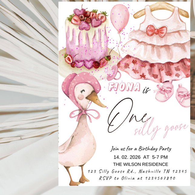 One Silly Goose 1st Birthday- Valentine Baby Girl  Einladung (Von Creator hochgeladen)