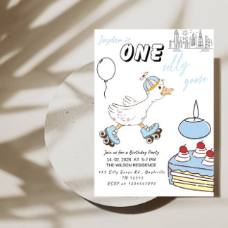 ONE Silly Goose – Baby Boy 1st Birthday Party Einladung