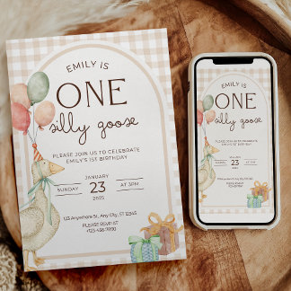 One Silly Goose Birthday Invite Gender Neutral  Einladung