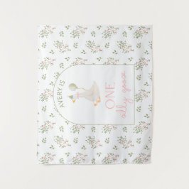 One Silly Goose Birthday Personalized Banner 1st  Wandteppich