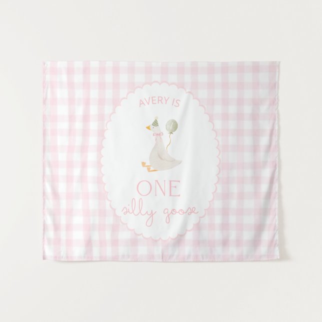 One Silly Goose Birthday Personalized Banner 1st Wandteppich (Vorderseite (Horizontal))