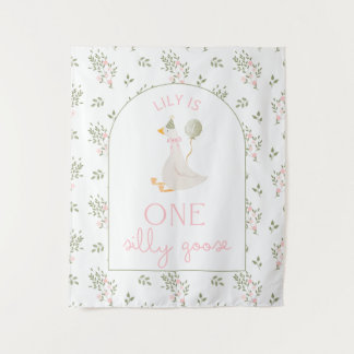 One Silly Goose Birthday Personalized Banner  Tape Wandteppich