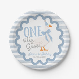 One Silly Goose Blue Bow 1st Birthday Pappteller