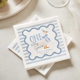 One Silly Goose Blue Bow 1st Birthday Serviette