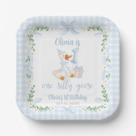One Silly Goose Blue Bow Floral 1st Birthday Pappteller