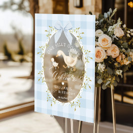 One Silly Goose Blue Gingham Birthday Welcome Acrylschild