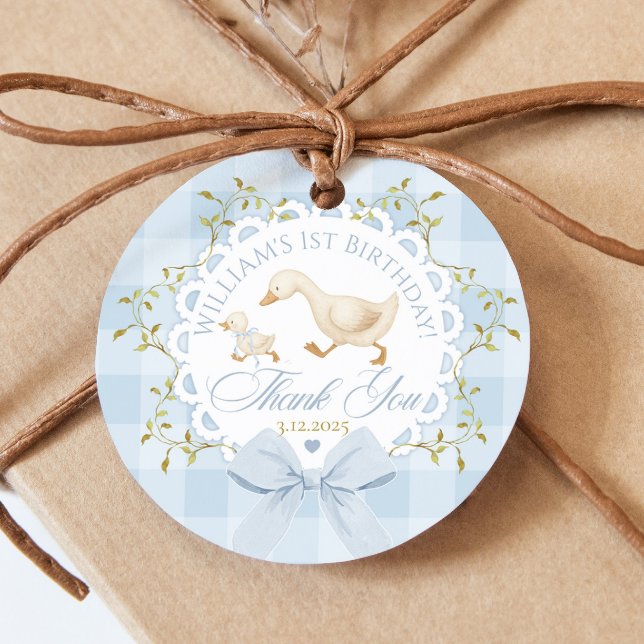 One Silly Goose Blue Gingham Bow Thank you Geschenkanhänger (Von Creator hochgeladen)