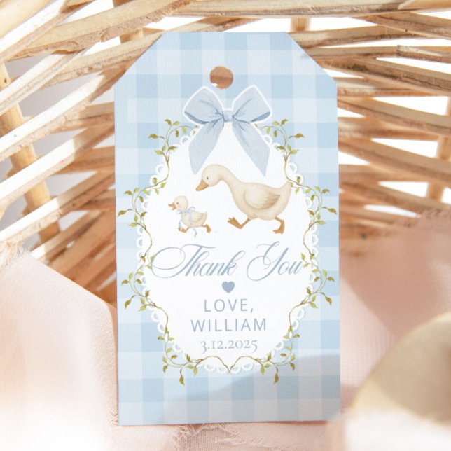 One Silly Goose Blue Gingham Thank you Geschenkanhänger (Von Creator hochgeladen)