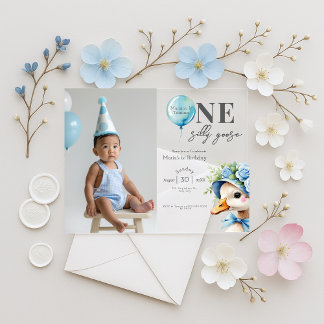 One Silly Goose Boy 1st Birthday Invitation Acryleinladungen