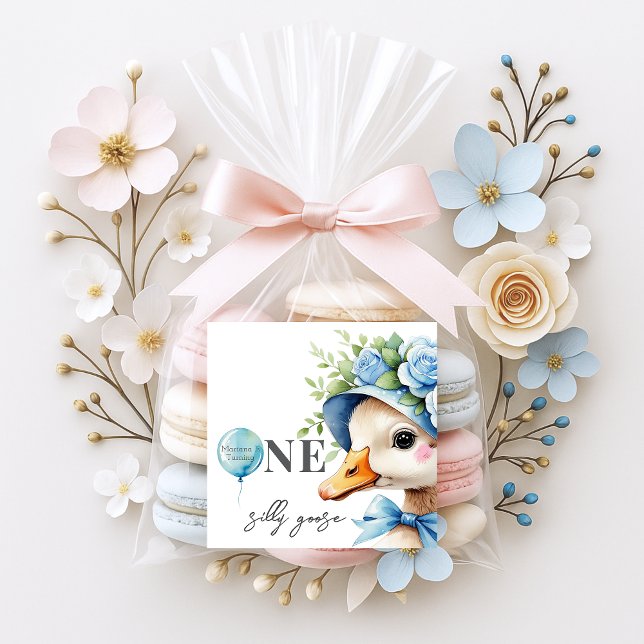 One Silly Goose Boy Birthday  Quadratischer Aufkleber (Von Creator hochgeladen)