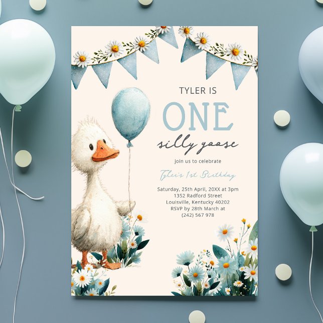 One Silly Goose Boy First Birthday Einladung (Von Creator hochgeladen)