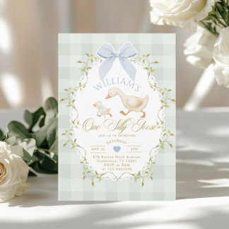 One Silly Goose Boy Gingham 1st Birthday Einladung