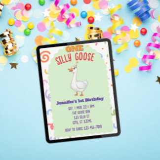 ONE Silly Goose, Colorful 1st Birthday Einladung