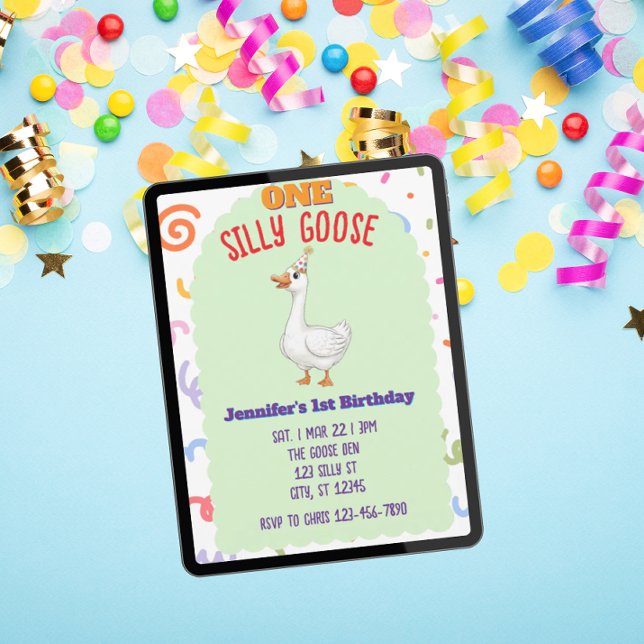 ONE Silly Goose, Colorful 1st Birthday Einladung (Von Creator hochgeladen)