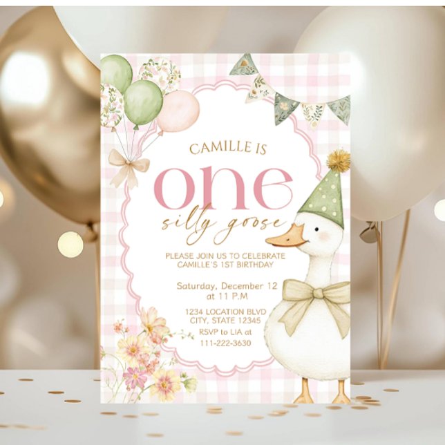 One Silly Goose First Girl Birthday Invitation Einladung (Von Creator hochgeladen)