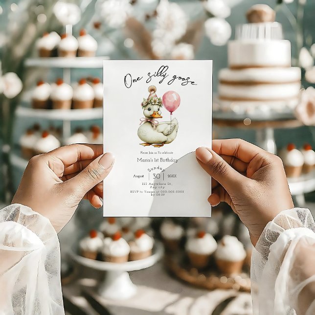 One Silly Goose Girl 1st Birthday  Einladung (Von Creator hochgeladen)