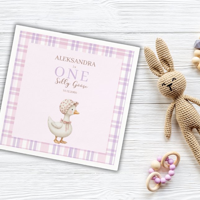 One Silly Goose Girl 1st Birthday Party Watercolor Serviette (Von Creator hochgeladen)