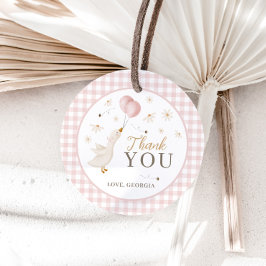 One Silly Goose Girls 1st Birthday Pink Gingham Geschenkanhänger