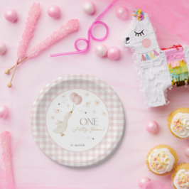 One Silly Goose Girls 1st Birthday Pink Gingham Pappteller