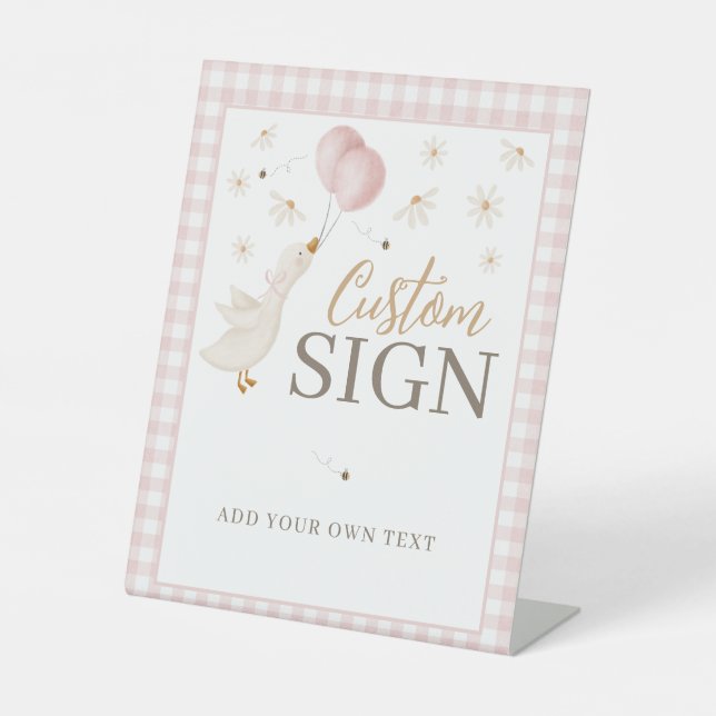 One Silly Goose Girls 1st Birthday Pink Gingham Sockelschild (Vorderseite)