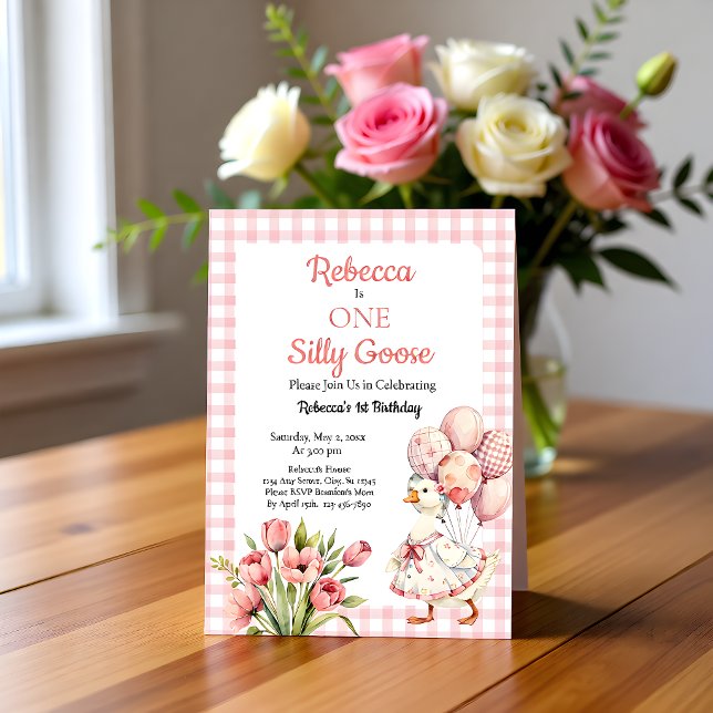 One Silly Goose Girl's First Birthday Einladung (Von Creator hochgeladen)