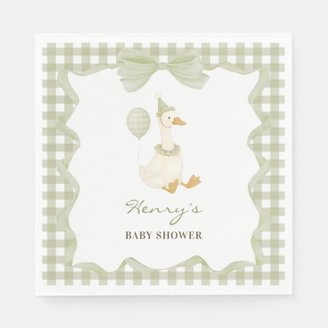 One Silly Goose Green 1st Birthday Paper Napkin Serviette (Vorderseite)