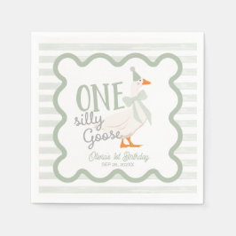 One Silly Goose Green Bow 1st Birthday Serviette