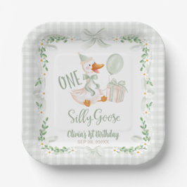 One Silly Goose Green Bow Floral 1st Birthday Pappteller