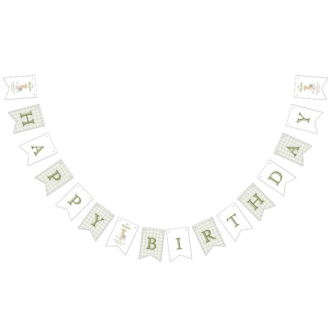 One Silly Goose Green Gingham Baby First Birthday Wimpelkette (Alle)