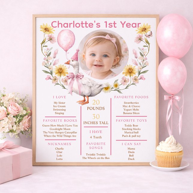One Silly Goose Photo 1st Birthday Milestone  Poster (1st Birthday Milestone Poster)