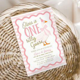 One Silly Goose Pink Bow 1st Birthday Einladung
