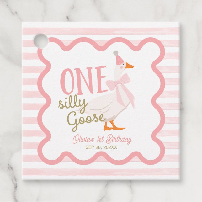 One Silly Goose Pink Bow 1st Birthday Geschenkanhänger (Vorderseite)