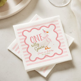 One Silly Goose Pink Bow 1st Birthday Serviette