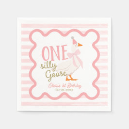 One Silly Goose Pink Bow 1st Birthday Serviette