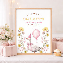 One Silly Goose Pink Bow 1st Birthday Welcome  Poster