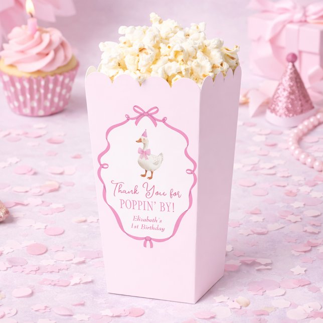One Silly Goose Pink Bow First Birthday Popcorn Geschenkschachtel (One Silly Goose Pink Bow First Birthday Popcorn Favor Boxes)