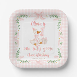 One Silly Goose Pink Bow Floral 1st Birthday Pappteller