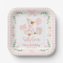 One Silly Goose Pink Bow Floral 1st Birthday Pappteller