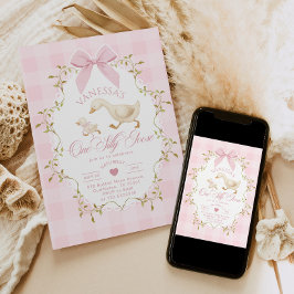 One Silly Goose Pink Bow Girl 1st Birthday Einladung