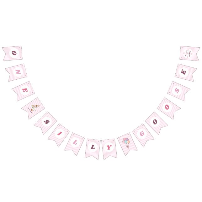  One Silly Goose Pink Bow Girl 1st Birthday Party Wimpelkette (Alle)