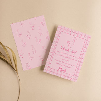 One Silly Goose Pink Drawn 1st Birthday Thank You Dankeskarte