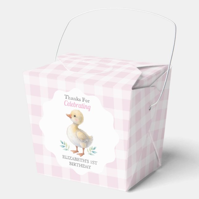 One Silly Goose Pink Gingham Girl First Birthday Geschenkschachtel (Vorderseite)