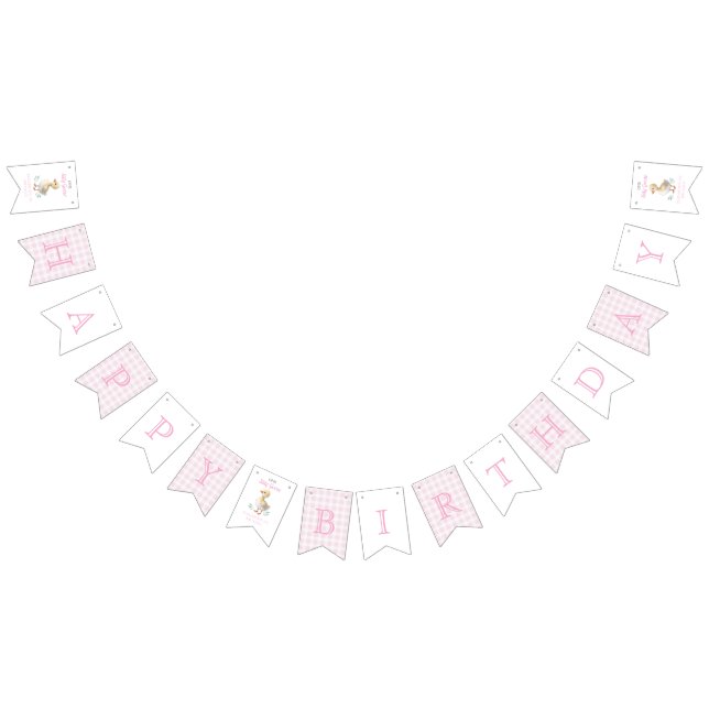 One Silly Goose Pink Gingham Girl First Birthday Wimpelkette (Alle)
