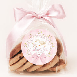 One Silly Goose Pink Gingham Whimsical Thank you Runder Aufkleber