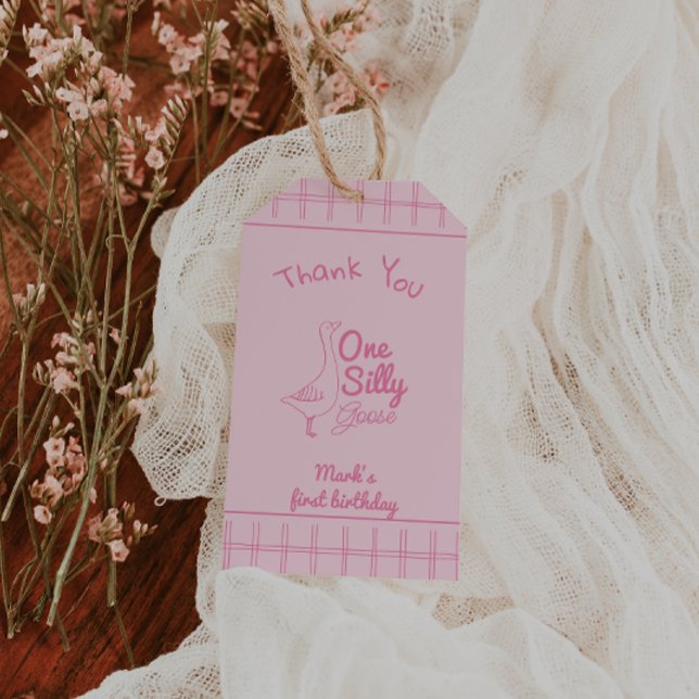 One Silly Goose Pink Hand Drawn Girl 1st Birthday  Geschenkanhänger (Von Creator hochgeladen)