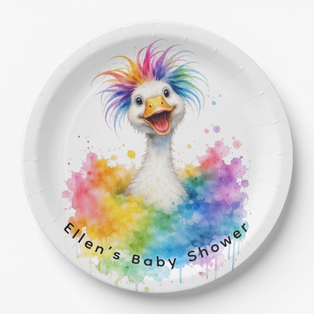 One Silly Goose Rainbow Baby Shower Pappteller (Vorderseite)